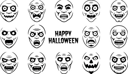 Spooky halloween jack o lantern face silhouette with a carved scary expression isolated on transparent background