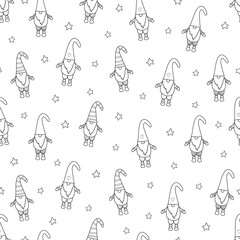 Seamless pattern with cute gnomes. Vector illustration for coloring book.