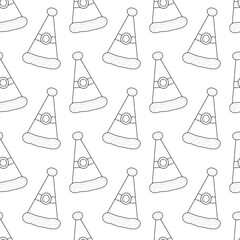 Seamless pattern with Christmas hats. Black and white vector illustration.