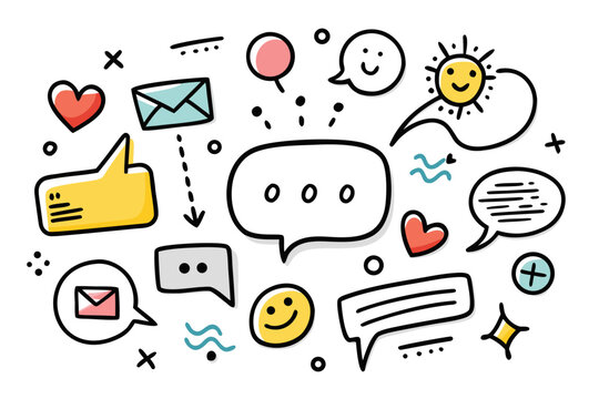 Expressive social media doodles bursting with personality and fun, perfect for adding a playful touch to your designs or illustrating modern communication concepts with charm