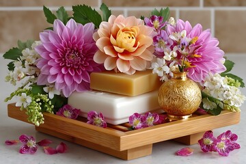 Spa themed flower soap set high resolution picture