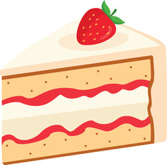 Vector strawberry cream cake slice with topper in a flat style isolated on transparent background