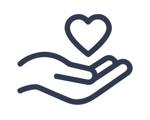Obraz premium Minimalist outline icon of a hand with a heart. Symbol of love, charity, and support.