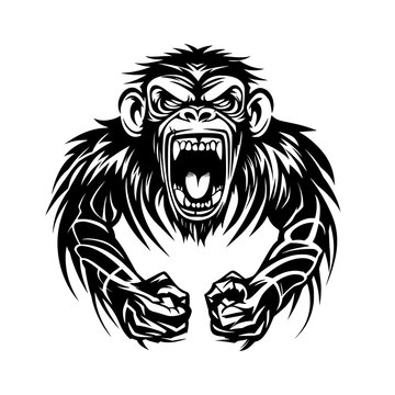 An aggressive roaring monkey with clenched fists. This fierce gorilla vector mascot illustration is ideal for a team logo.