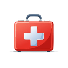 Fototapeta premium Red first aid kit with white cross symbol for medical supplies, health safety, and emergency assistance in vector design.