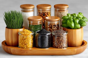 Spice jars with fresh plants high resolution picture
