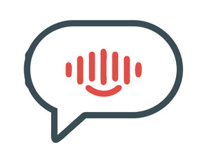 Voice message icon with a happy sound wave in a speech bubble. Audio communication concept.