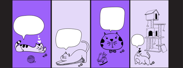 Kitty card design set,Cat card design collection, Hand Drawn poster illustration,editable ink cat card design set,