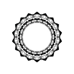 Minimalist black mandala composed of floral outlines

