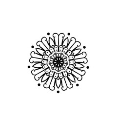 Minimalist black mandala composed of floral outlines

