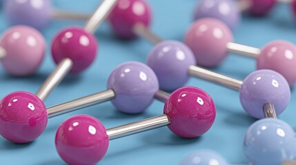Pink and purple molecular structure on light blue background