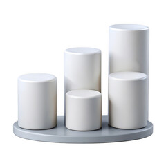 White cylinder product display stands podiums for product showcase presentation on black background 3d rendering