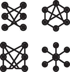Diverse abstract network diagrams featuring interconnected nodes and complex relationships, symbolizing data structures, digital communication, or intricate system design.