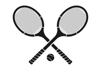 Vintage crossed tennis racket icon with tennis ball. Classic sport design. Vector illustration. 