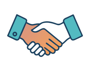 Vector icon of two shaking hands representing a business deal, partnership, and agreement symbol.