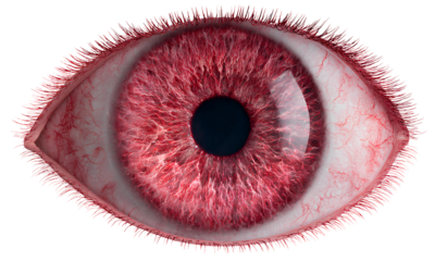 Red eye and skin around the eyes on a transparent background