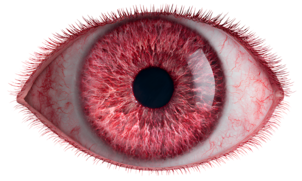  Red eye and skin around the eyes on a transparent background