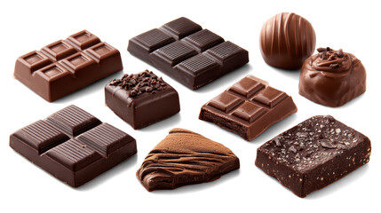 Obraz premium Set of chocolate pieces on white background