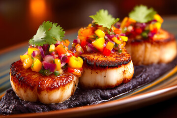 Perfectly Seared Scallops with Vibrant Fruit Salsa and Purée