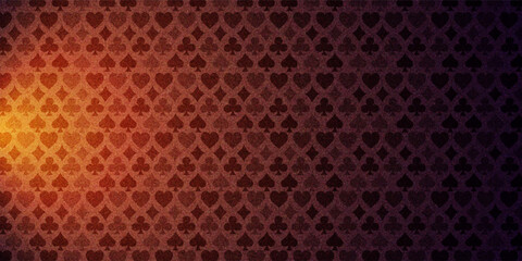 Colorful background with card suits. Picture spades, hearts, diamonds, clubs. Background for gambling, casino advertising. Vector illustration.