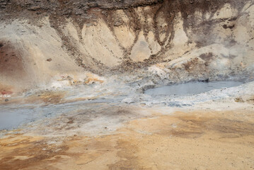 Geothermal Landscape with Hot Springs and Mineral Deposits