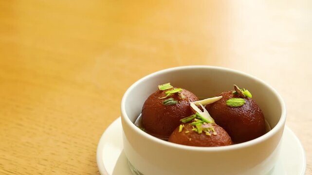 Gulab jamun or kala jaam an indian fried dessert dipped in sugar syrup