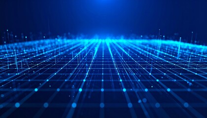 3D Digital Mesh Grid with Blue Glow