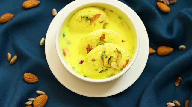 Ras malai an indian dessert garnished with dry fruits 