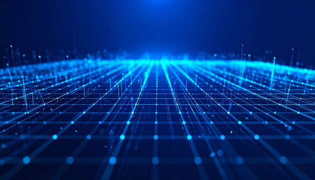 3D Digital Mesh Grid with Blue Glow