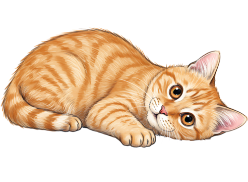 Adorable ginger tabby cat in a playful pose isolated on transparent background