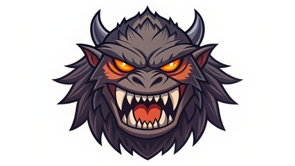 Angry monster face with glowing eyes and fangs, perfect for villains or game-related icons