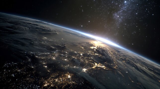 Earth Sunrise Space View Night City Lights.
