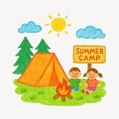 Fototapeta premium Colorful children's summer camp illustration.