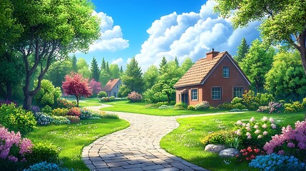 Fototapeta premium Charming house with a beautiful garden path