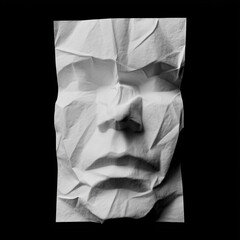 Obraz premium Conceptual art series of white t-shirts with abstract folded textures and human face impressions. Surreal fashion photography symbolizing identity, distortion, and experimental design.