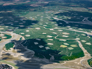 Aerial view of the Bay de Somme in France - Tidal forces shape the coast of the Atlantic