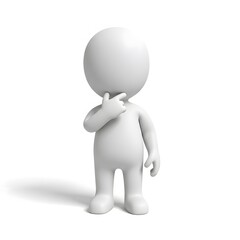 3D Character in Thinking Pose Touching Chin Isolated on White Background &mdash; Decision Making Concept