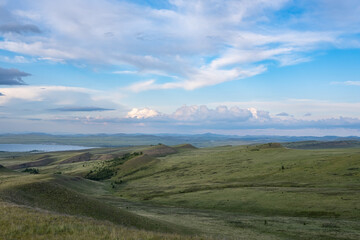 Hilly steppe terrain in the evening