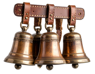 Cluster of shiny jingle bells used for Christmas sleighs and festive decor isolated on transparent background PNG