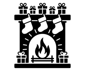 Christmas fireplace Vector Art, fireplace Silhouette
