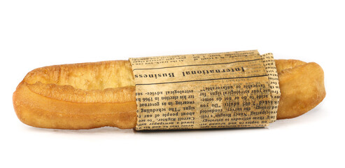 Big crispy fries presented on a white background showcasing gourmet traditional preparation style