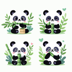 Naklejka premium Cute panda eating bamboo leaf