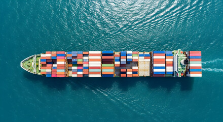 Colorful Cargo Ship at Sea: Aerial View of Global Trade
