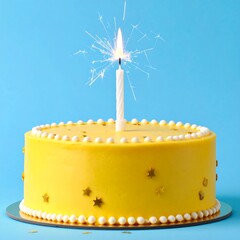 Yellow birthday cake with sparkler (1)