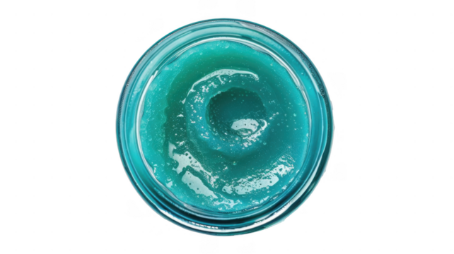 Jar of turquoise gel on transparent backgroud