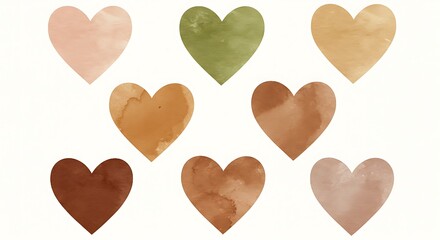 Obraz premium Watercolor Hearts in Skin Tones – Diversity, Equity, Inclusion & Belonging Love Concept.
