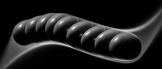 Spheres rolling on a curved path creating a wave effect