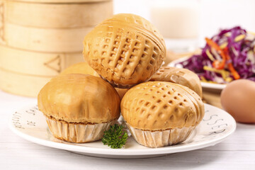 Cantonese brown sugar walnut buns with heart filling served for morning tea in a cozy café