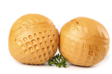 Canton style popped walnut buns featured on a clean white background showcasing their unique texture and round shape