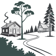 Camp silhouette on white.